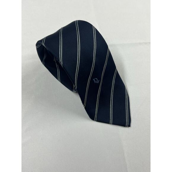 Christian Dior Navy Diagonal Stripes Neck Tie 57 X2.75 Made In USA - Picture 1 of 12